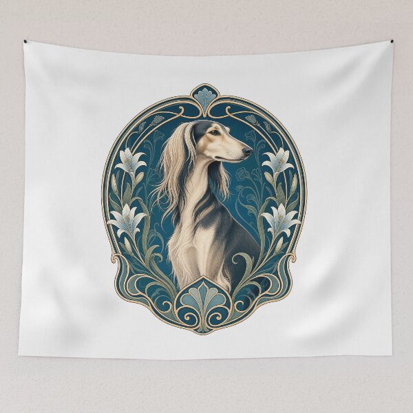 Item preview, Art Nouveau Saluki Dog Floral Vintage Design designed and sold by AntiqueImages.