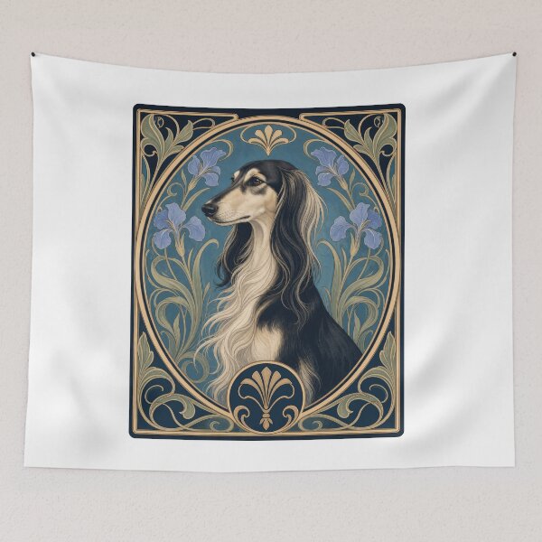 Item preview, Elegant Saluki Dog Art Nouveau Floral Portrait designed and sold by AntiqueImages.