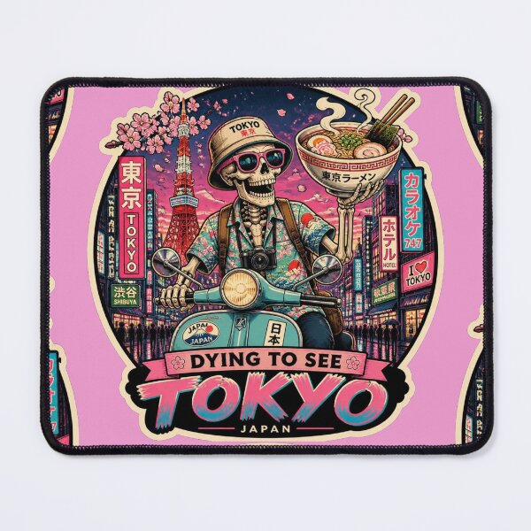 Item preview, Dying To See Tokyo Skeleton Travel Sticker | Funny Japan Ramen Scooter Skull Design designed and sold by Ecocrushstudio.