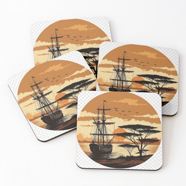 Item preview, Vintage Safari Ship Sunset Wall Art | African Coastal Landscape Printable designed and sold by GalleryPeak.