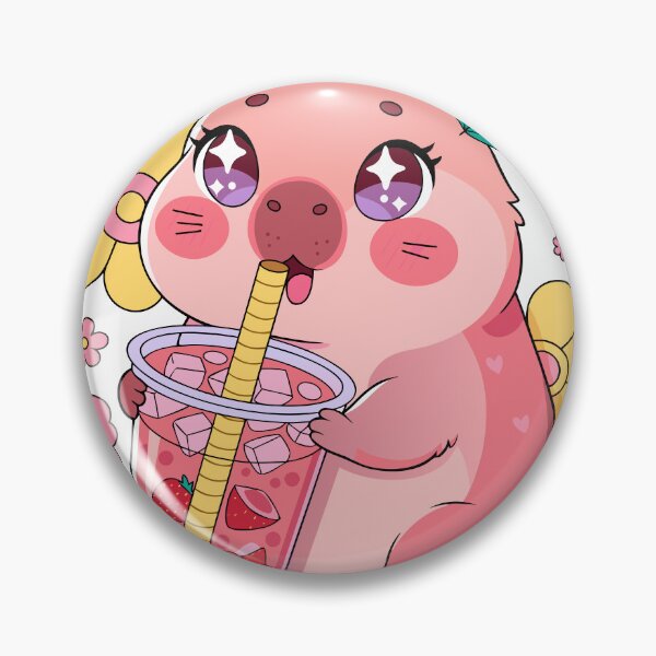Item preview, Cute Kawaii Capybara Holding Strawberry Bubble Tea Sticker designed and sold by inkfusionhub99.