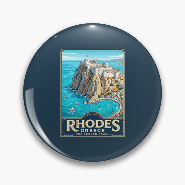 Item preview, Rhodes Greece Vintage Travel Poster Lindos Acropolis designed and sold by RetroRewind Studio.