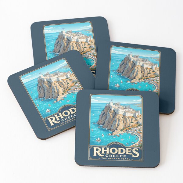 Item preview, Rhodes Greece Vintage Travel Poster Lindos Acropolis designed and sold by RetroRewind Studio.
