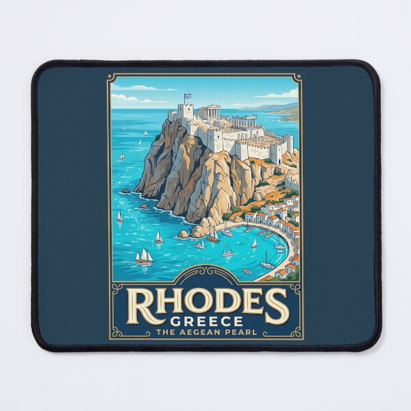 Item preview, Rhodes Greece Vintage Travel Poster Lindos Acropolis designed and sold by RetroRewind Studio.