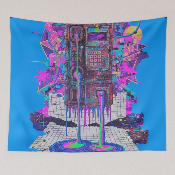 Item preview, Neon Cyber Payphone: Melting Vaporwave Grid designed and sold by A E S T H E T A T A G.