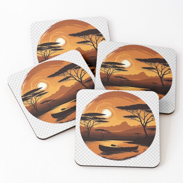 Item preview, African Sunset Canoe Wall Art | Safari Lake Landscape Printable designed and sold by GalleryPeak.