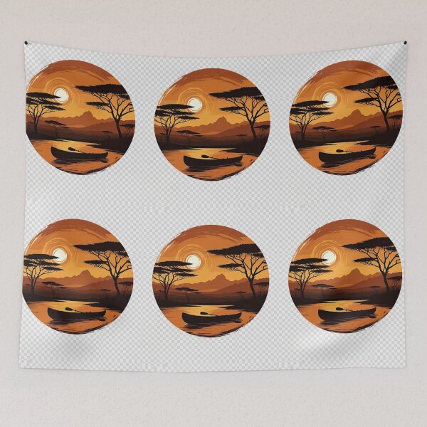 Item preview, African Sunset Canoe Wall Art | Safari Lake Landscape Printable designed and sold by GalleryPeak.