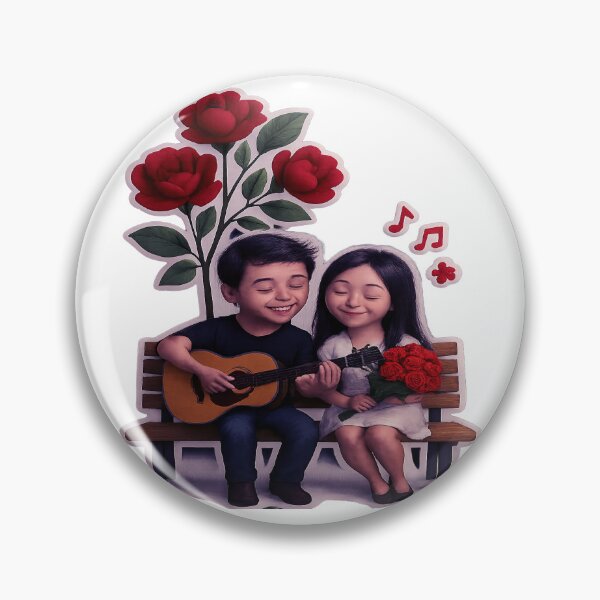 Item preview, Sweet Musical Love Illustration of Cute Children with Roses and Guitar designed and sold by ARTCREATESHOP.