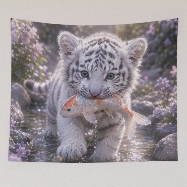 Item preview, White Tiger Cub Carrying a Fish designed and sold by ManJiangHong.