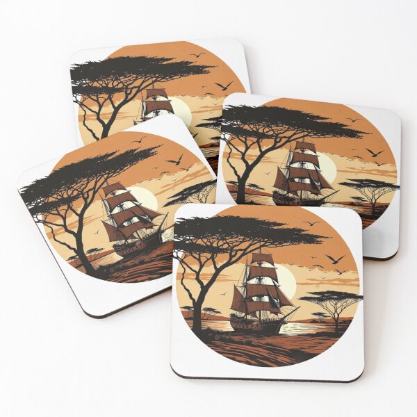 Item preview, Vintage African Sunset Ship Wall Art | Safari Coastal Printable Art designed and sold by GalleryPeak.