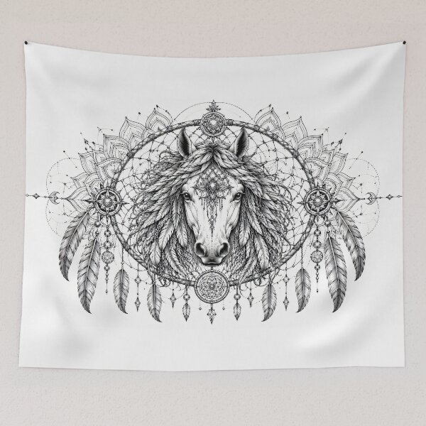 Item preview, Horse Dreamcatcher Mandala Art | Sacred Geometry Horse Illustration | Bohemian Spiritual Line Art designed and sold by suryabumblee.
