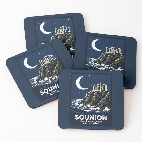 Item preview, Sounion Greece Vintage Travel Poster Temple Of Poseidon designed and sold by RetroRewind Studio.