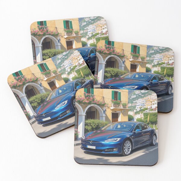 Item preview, Tesla Model S azul metalizado, arte mediterráneo italiano designed and sold by UmSkelig834.