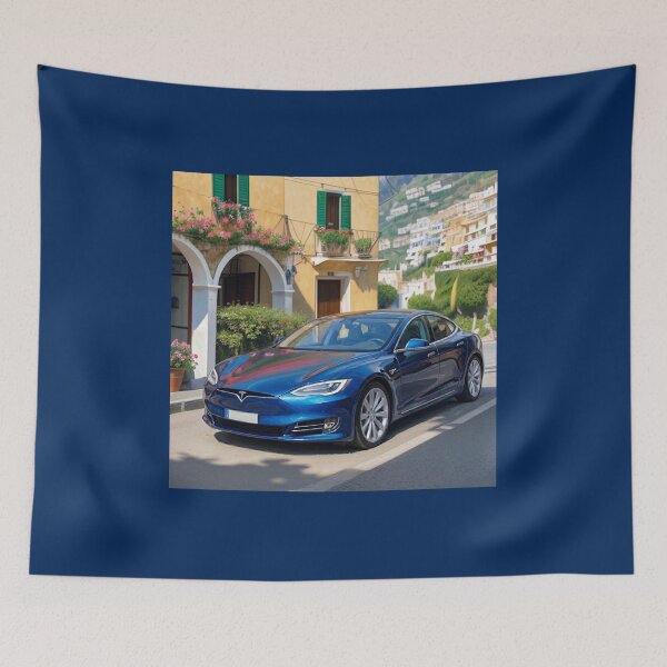 Item preview, Metallic Blue Tesla Model S Mediterranean Italy Art designed and sold by UmSkelig834.