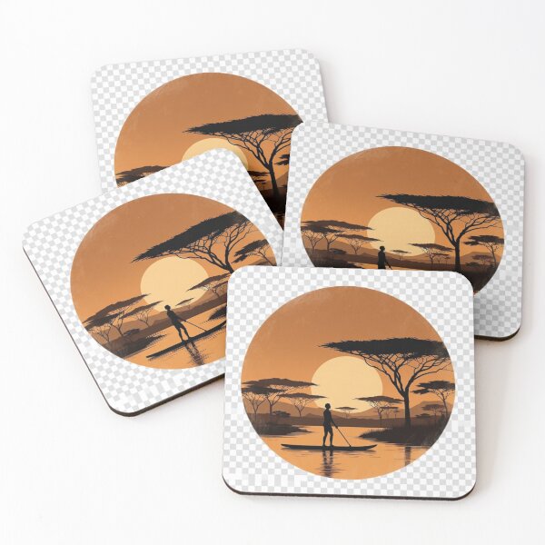 Item preview, African Sunset Paddle Board Wall Art | Safari Lake Printable Decor designed and sold by GalleryPeak.
