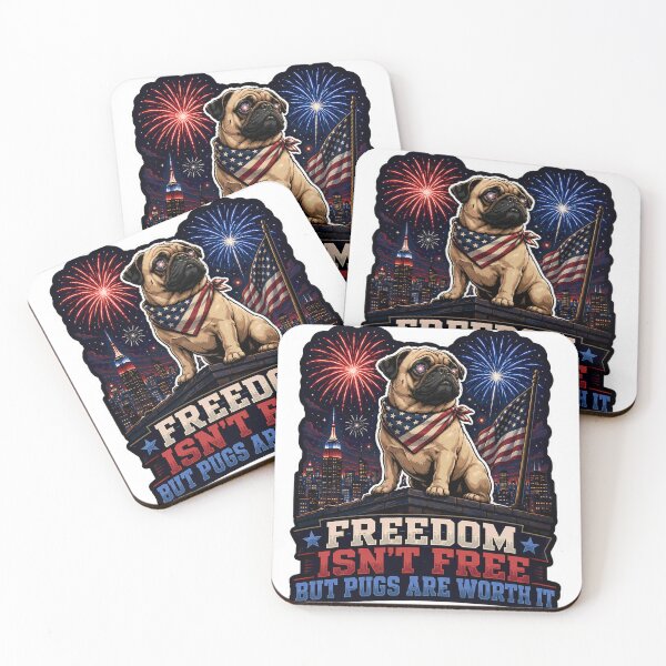 Item preview, Pug Patriotic Fireworks Cityscape designed and sold by Squiggle Happy.