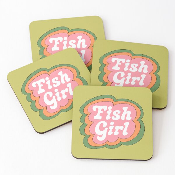 Item preview, Fish Girl (Pink on Green) designed and sold by yellowflowerhut.