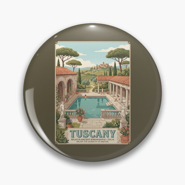 Item preview, Tuscany Italy Vintage Travel Poster Roman Baths designed and sold by RetroRewind Studio.