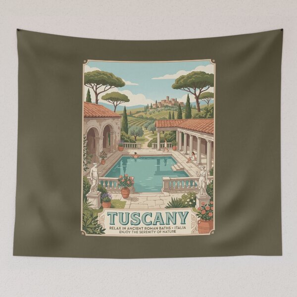 Item preview, Tuscany Italy Vintage Travel Poster Roman Baths designed and sold by RetroRewind Studio.