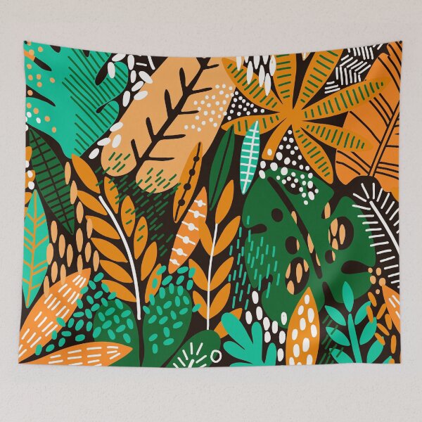 Item preview, Tropical Green And Orange Modern Contemporary Leaves Pattern designed and sold by DEC02.