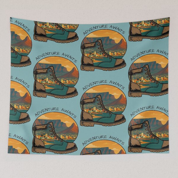 Item preview, Adventure Awaits Hiking Boot City Mountain Sunset designed and sold by d247.