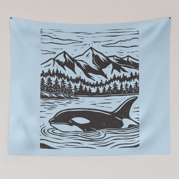 Item preview, Linocut Orca Folk Art Killer Whale Vintage Nautical designed and sold by Y-Vibes.