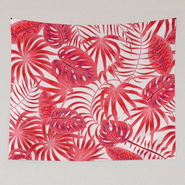 Item preview, Tropical Island Red Palm Leaves Pattern  designed and sold by DEC02.