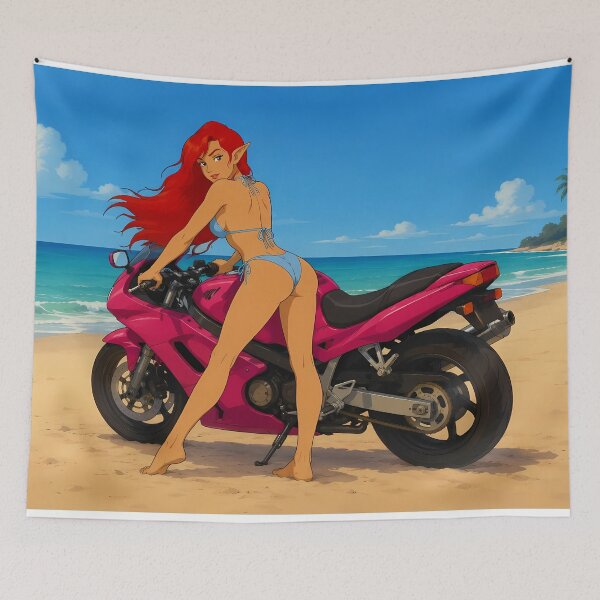 Item preview, Beach Elf Biker Girl – Summer Anime Motorcycle Aesthetic designed and sold by  Hollow Moon Studios..