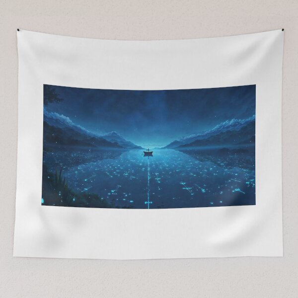 Item preview, Glowing Lake at Midnight — Fantasy Anime Landscape Art designed and sold by middelight-luna.