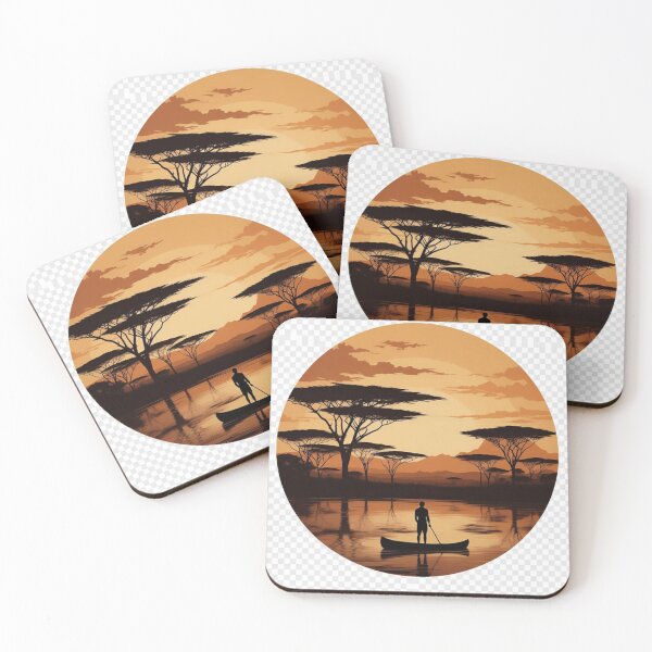 Item preview, African Sunset Canoe Wall Art | Safari Lake Landscape Printable designed and sold by GalleryPeak.