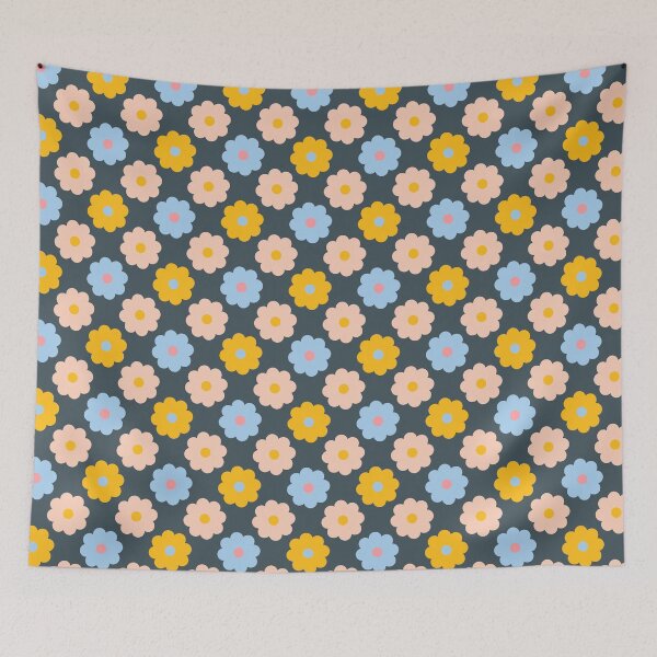 Item preview, Retro Daisy Meadow Pattern | Pastel Floral Repeat in Pink, Blue & Mustard designed and sold by David Speed Design.