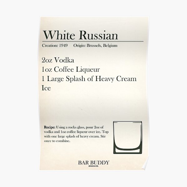 White Russian Recipe Poster