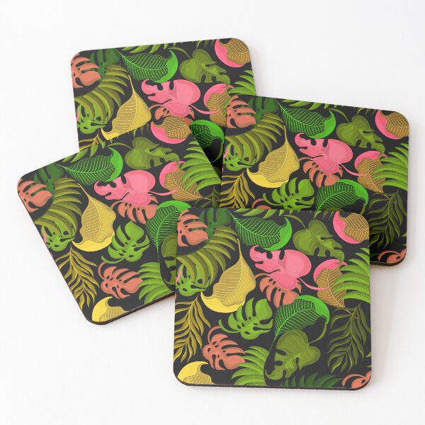 Item preview, Pink, Green, Yellow Tropical Leaves Pattern On Black designed and sold by DEC02.