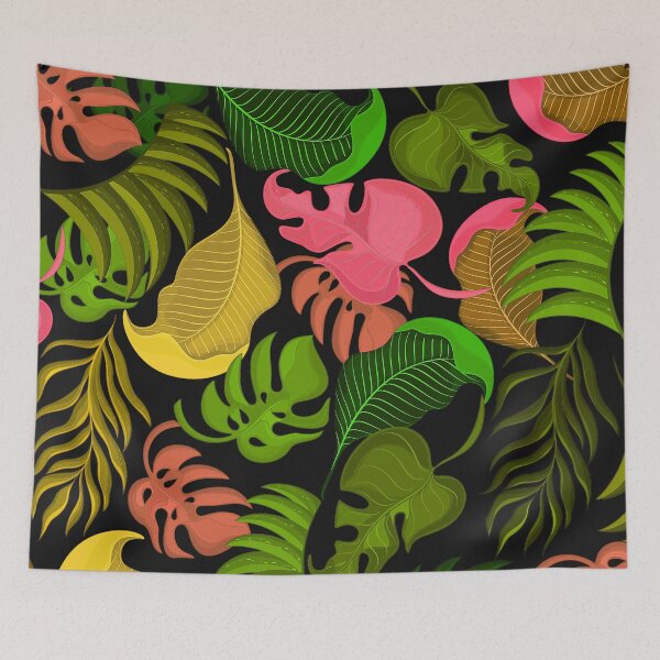 Item preview, Pink, Green, Yellow Tropical Leaves Pattern On Black designed and sold by DEC02.