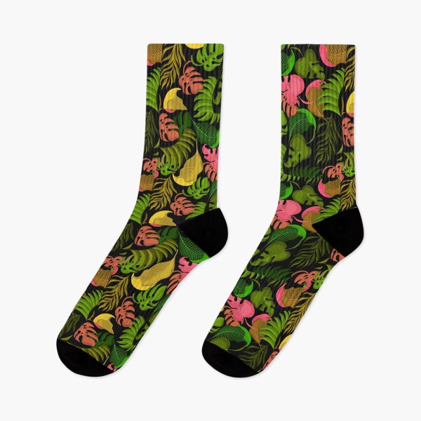 Item preview, Pink, Green, Yellow Tropical Leaves Pattern On Black designed and sold by DEC02.