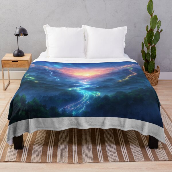 Item preview, Rivers of Light — Glowing Valley Anime Fantasy Landscape Art designed and sold by middelight-luna.