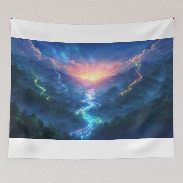 Item preview, Rivers of Light — Glowing Valley Anime Fantasy Landscape Art designed and sold by middelight-luna.
