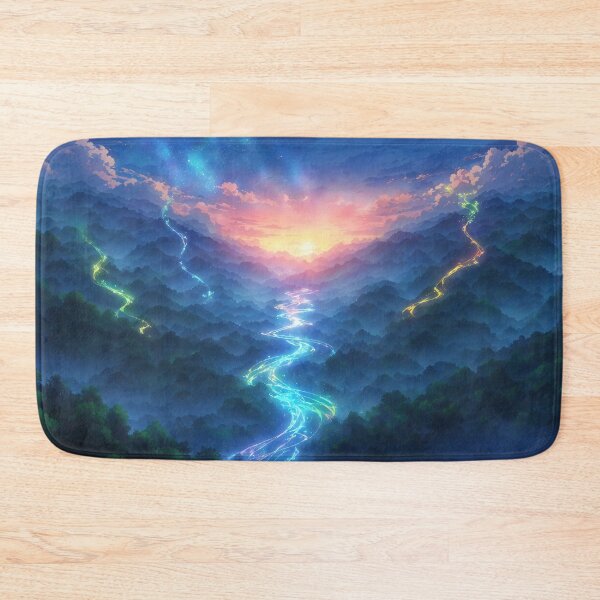 Item preview, Rivers of Light — Glowing Valley Anime Fantasy Landscape Art designed and sold by middelight-luna.