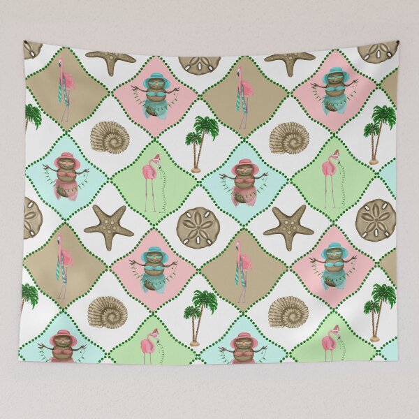 Item preview, Harlequin Quilt Design Part of Coastal Christmas Collection in Pink, Blue and Sand designed and sold by PD-Coastal.