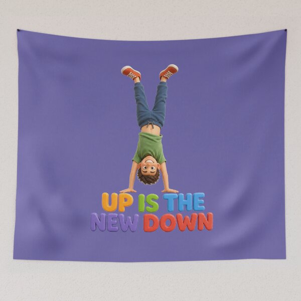 Item preview, Up Is The New Down Funny Cartoon Handstand Kid Quote designed and sold by puzzell.