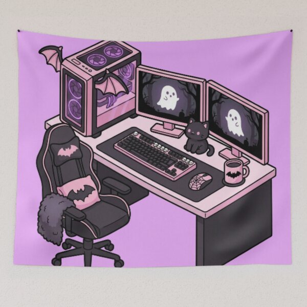 Item preview, Pastel Goth Gamer Girl PC Setup Spooky Kawaii designed and sold by CozyDesignsCo.