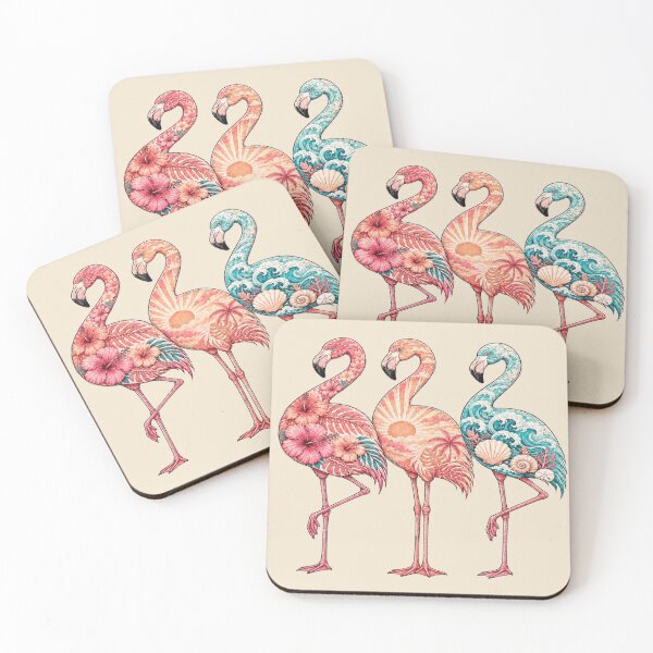 Item preview, Tropical Flamingo Trio Coastal Beach Vacation designed and sold by POD DYNASTY | Original Print On Demand T-Shirt Graphics.