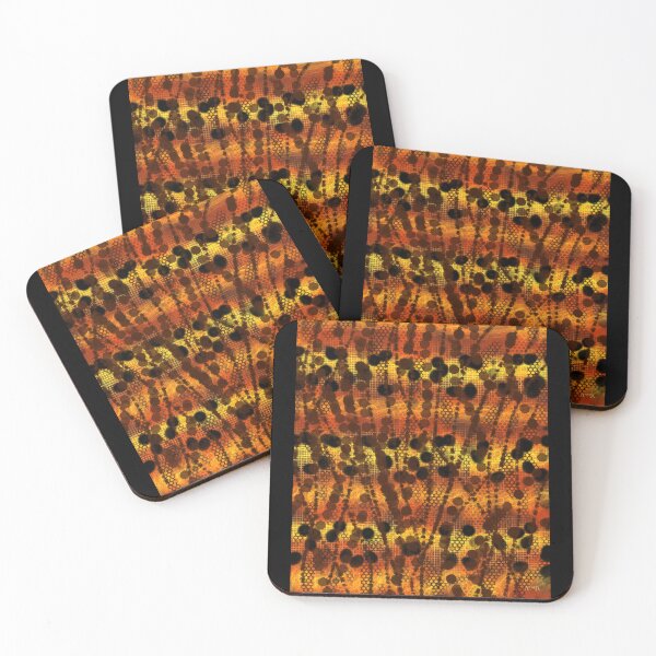 Item preview, Tribal Matrix - Black and Gold Circles on an Orange-Red Background - Abstract Digital Art - Decoration, Fashion & Gifts designed and sold by Pk-Gn-  /(°^°)\.