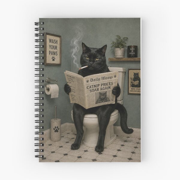 Item preview, Daily Meow | Funny Black Cat Bathroom Art designed and sold by Tolchik.