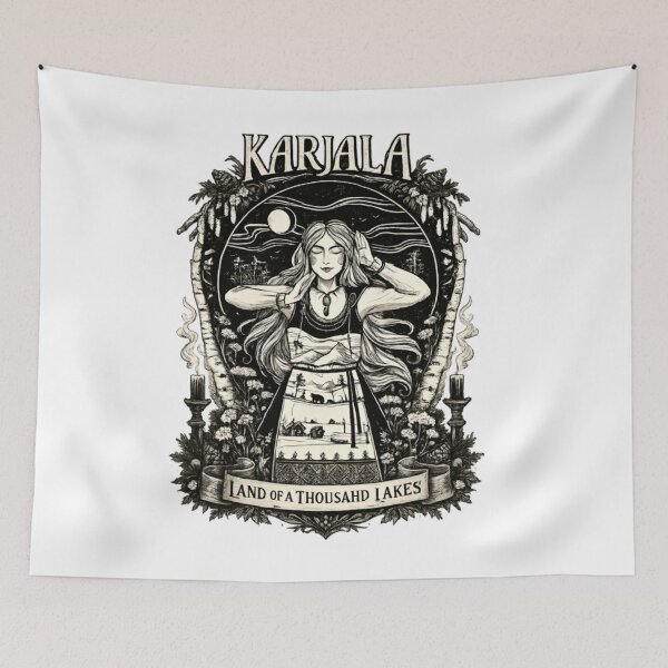 Item preview, Karjala Land of a Thousand Lakes Vintage Nordic Folk Art designed and sold by CatLovers Studio.