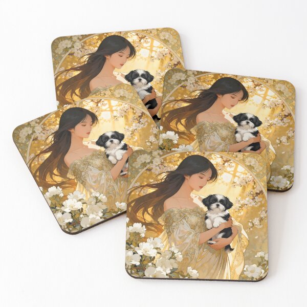 Item preview, Art Nouveau Woman Holding Shih Tzu Puppy designed and sold by Glimmersmith.