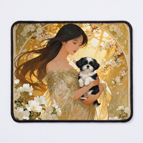 Item preview, Art Nouveau Woman Holding Shih Tzu Puppy designed and sold by Glimmersmith.