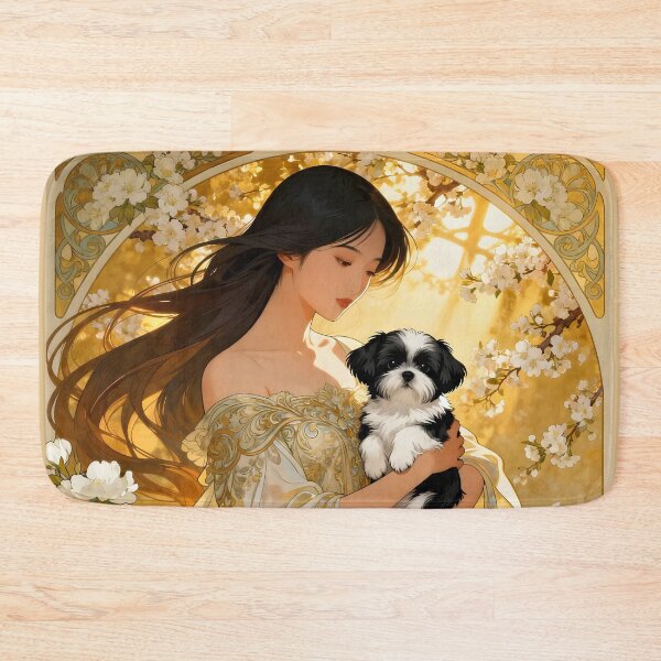 Item preview, Art Nouveau Woman Holding Shih Tzu Puppy designed and sold by Glimmersmith.