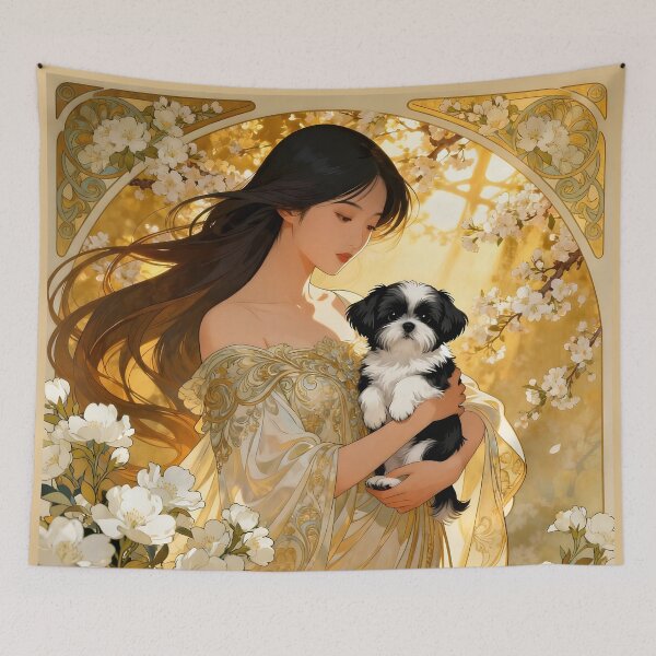 Item preview, Art Nouveau Woman Holding Shih Tzu Puppy designed and sold by Glimmersmith.