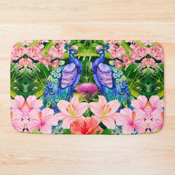 Item preview, Blue Peacock floral design- Tropical watercolor bird art with pink flowers designed and sold by Justyna93.